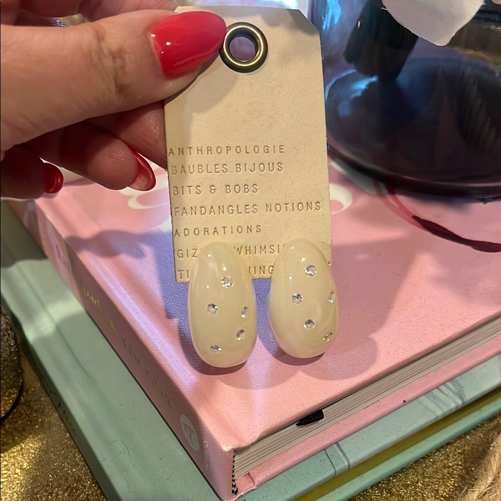 Anthropologie Cream Earrings with Silver Accents NWT
